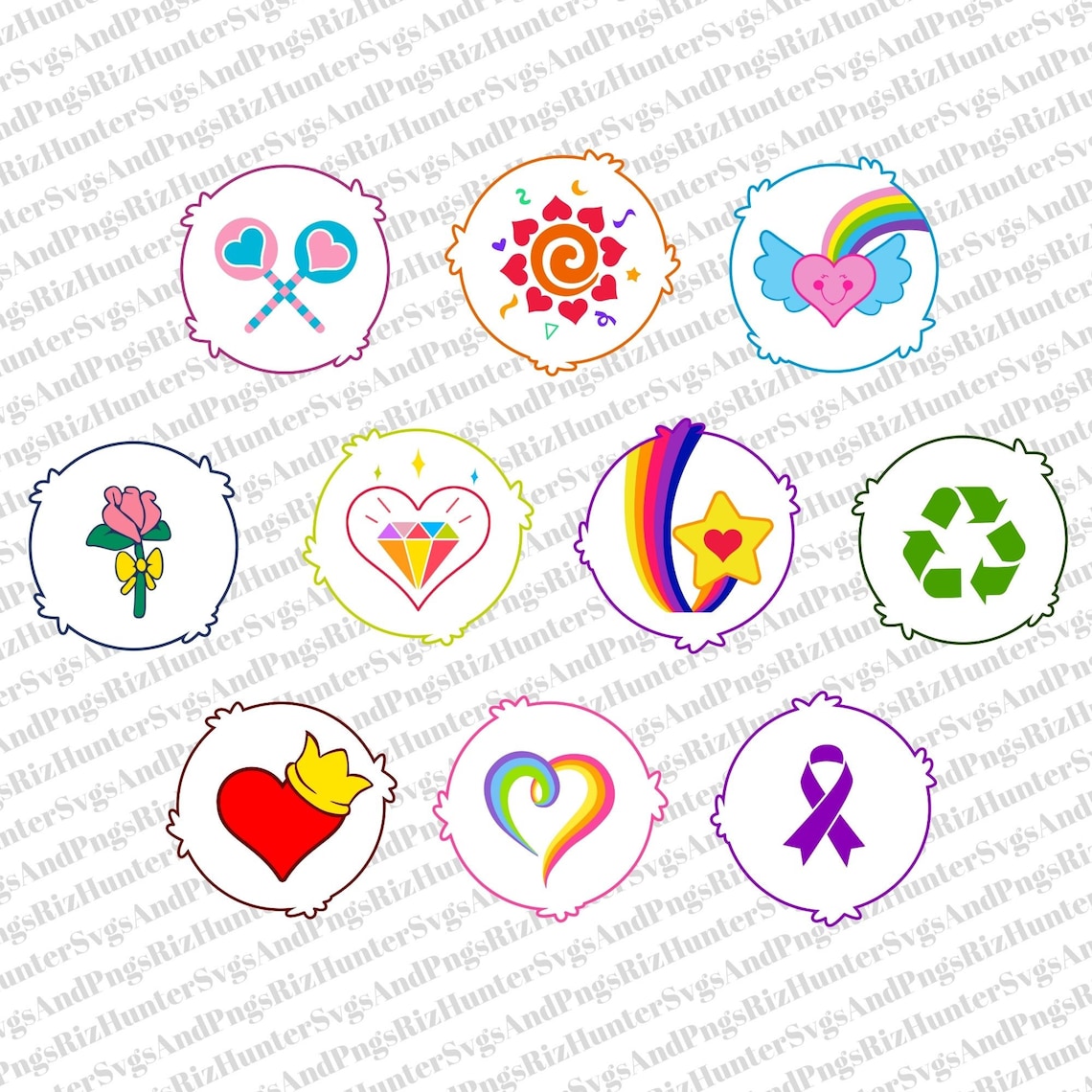 42 Care Bears Belly Badges SVG PNG Bundle Care Bear Belly Badges T Shirt Designs Cut Files for ...
