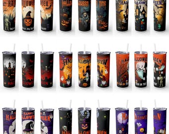Paquete de envoltorios para vasos de Halloween: Diseño de gnomos de calabaza y fantasmas (descarga digital)