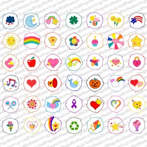 42 Care Bears Belly Badges SVG PNG bundle Care Bear Belly Badges T shirt Designs Cut files for Cricut sublimation