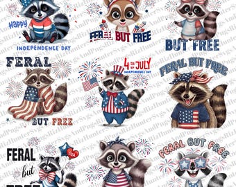 4th of July Raccoon Clipart: Patriotic PNG Bundle (Digital Download)