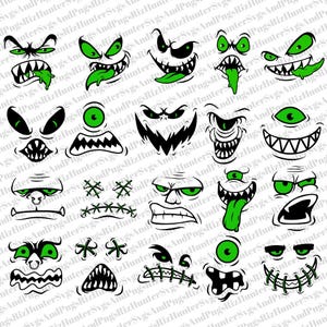 Halloween Monster Faces SVG PNG-paket: Spöklik pumpa-snideri Clipart