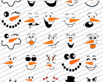 Snowman Faces Clipart: Christmas SVG PNG Bundle (Digital Download)