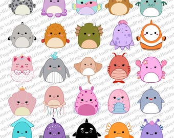 Squishmallow Meerestiere Clipart Bundle: PNG SVG Designs (Digitaler Download)