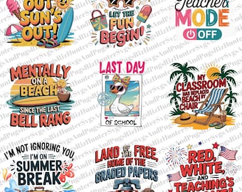 Ensemble PNG pour les vacances d'été des enseignants : clipart drôle de fin d'année (téléchargement numérique)