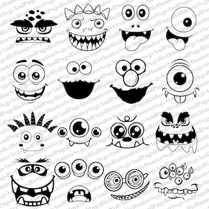 16 Monster Faces Outlines Cricut SVG PNG Bundle Monsters SVG Monster Friends Svg Files Cut files for Cricut