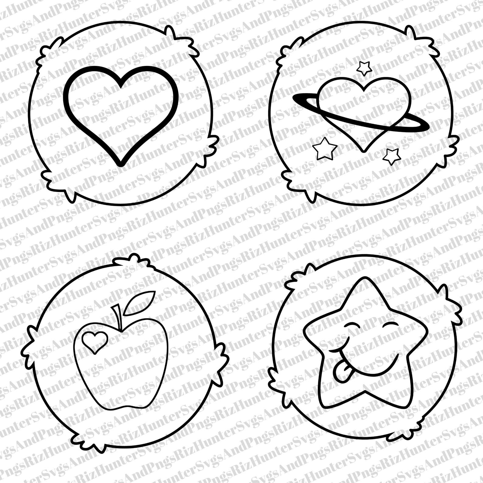 42 Care Bears Belly Badges Outlines SVG PNG Bundle Care Bear Belly Badges T Shirt Designs Cut ...