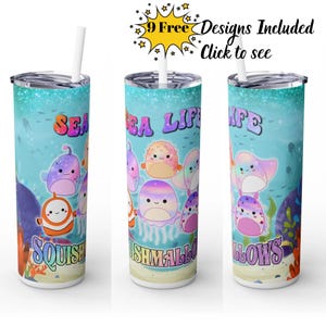 Squishmallow Sea Animals 20 oz Tumbler Wrap (PNG Digital Download)