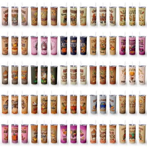25 Fall 20 oz Skinny Tumbler Wrap Autumn Thanksgiving Bundle PNG Sublimation Leaves Pumpkin Orange Fall Vibes Cozy Season Leaf Instant