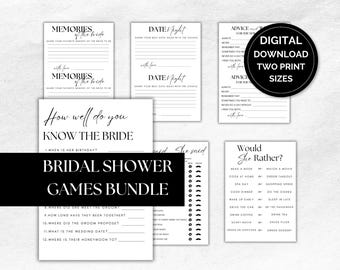 Bridal Shower Game Bundle, Minimalist Bridal Shower Games, Modern Bridal Shower Games Pack, Simple Bridal Shower Games Bundle, Black/White