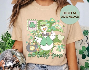 St Patrick's Day Goose Png, One Lucky Goose Shirt Sublimation Design, Trendy Coquette Lucky Clover Png, Funny Irish Goose Png