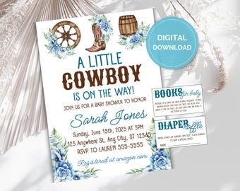 Editable Cowboy Baby Shower Invite, Little Cowboy On The Way, Western Themed Baby Shower, Wild West, Rodeo Baby, Rustic Country Baby Shower