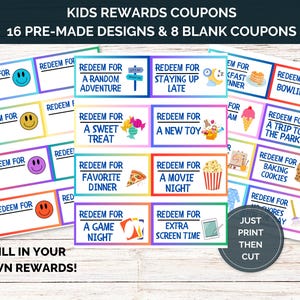 Kids Rewards Coupon, Behavior Incentives, Rewards Chart For Kids, Rewards Coupon For Chores, Redeemable Coupons, Printable Rewards Coupons