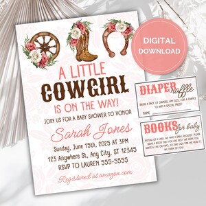 Editable Cowgirl Baby Shower Invite, Little Cowgirl On The Way, Western Themed Baby Shower, Wild West Rodeo Baby, Rustic Country Baby Shower