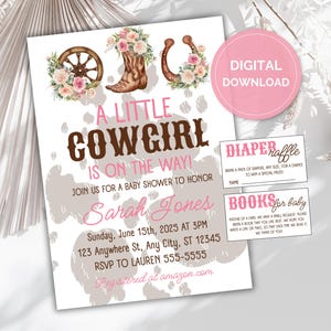 Editable Cowgirl Baby Shower Invite, Little Cowgirl On The Way, Western Themed Baby Shower, Wild West Rodeo Baby, Rustic Country Baby Shower