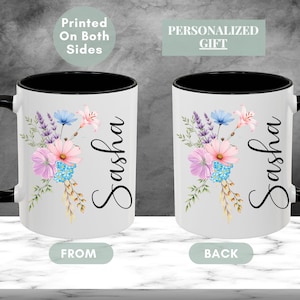 Personalized Wildflowers Mug, Custom Name Mugs, Birth Month Flower Mug, Floral Coffee Cup, Custom Birthday Gift, Birth Flower Mug, Birth Mug