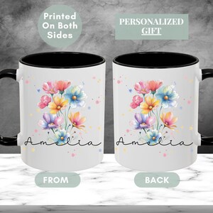 Birth Month Flower Mug, Floral Coffee Cup, Personalized Birth Flower Mug, Custom Name Mugs, Custom Birthday Gift, Birth Flower Mug, Mug Gift
