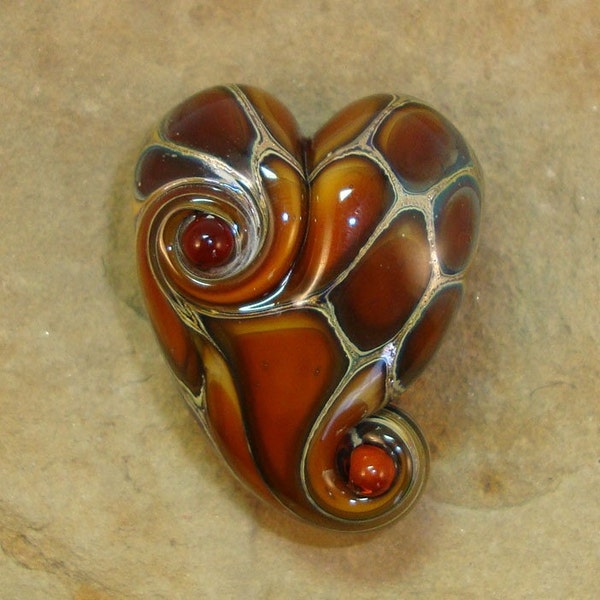 AMBER SHIMMER - HEART FOCAL - Handmade lampwork bead by Diane Woodall