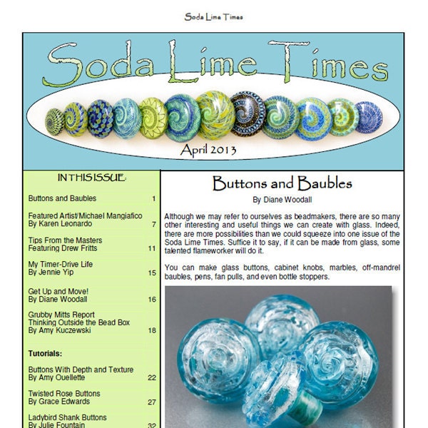 Aprile 2013 Soda Lime Times Lampworking Magazine -Buttons and Baubles numero - (PDF) - di Diane Woodall