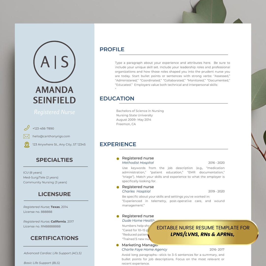 Nurse Resume, Nurse Resume Template, ATS Resume for Nurses, Nursing ...