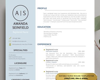 Modern Nurse Resume Template, ATS Friendly (Digital Download)