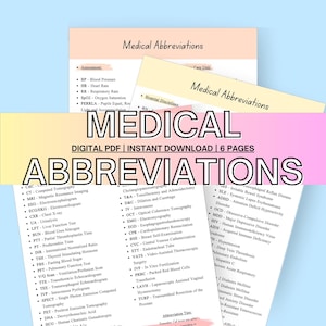 Medical Abbreviations | Nursing student study guides | Nursing notes | Nursing sheets | Digital Download | Medical Terminology