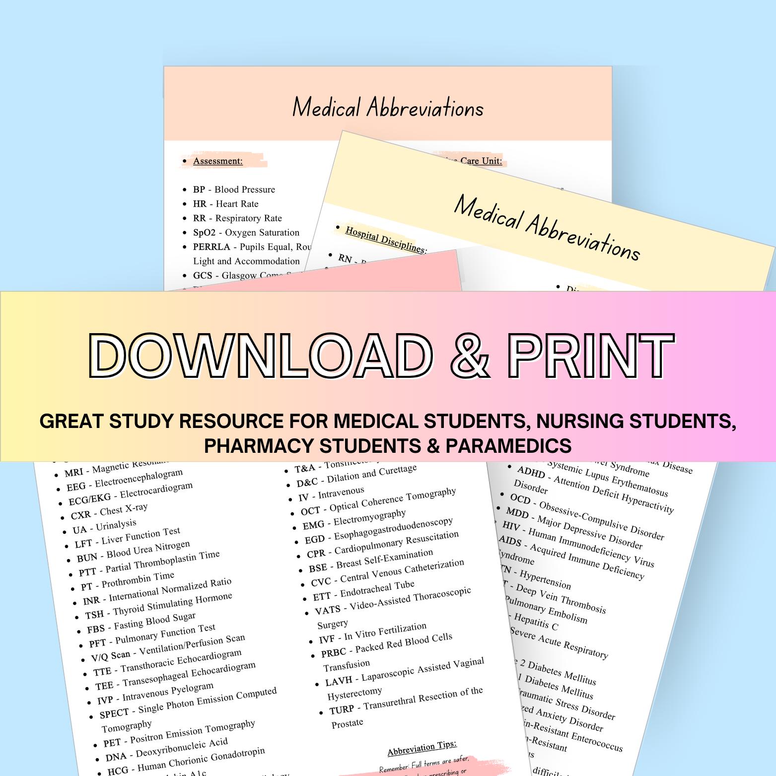 Medical Abbreviations | Nursing Student Study Guides | Nursing Notes ...
