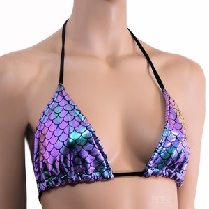 Couleur changeante vert violet sirène écailles Triangle Bikini soutien-gorge haut uniquement maillots de bain tenue Rave nager MTCoffinz - choisir la taille