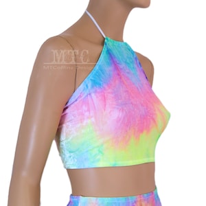 Pastel Rainbow Tie Dye Velvet LGBTQ Halter Corset lacing adjustable size boho Rave Festival Halter Top - MTCoffinz