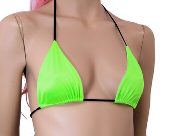 Neon Green Florescent 80s UV Reactive Swimsuit Dancer  Stripper Rave Bikini Bra Triangle Top Festival shirt - MTCoffinz