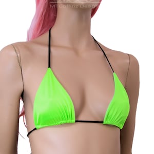 Neon Green Florescent 80s UV Reactive Swimsuit Dancer  Stripper Rave Bikini Bra Triangle Top Festival shirt - MTCoffinz