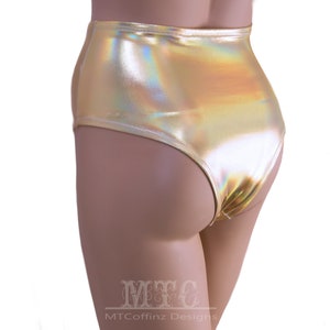 Cheeky High Waist Liquid Gold Holographic Booty Shorts Rave Shorts Swim Bottoms Bathing Suit Black Light All Sizes- MTCoffinz