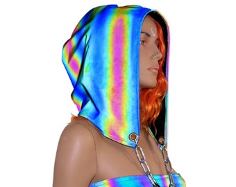 Reflective Festival Chained Hood Unisex Rave Music Alien Costume Cosplay Mens Womens Hood MTcoffinz