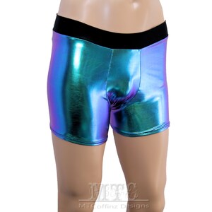 Mens Holographic Peacock Blue Green Purple Rave Shorts Booty Shorts Pole Dance Fitness Festival Outfit Burning Man EDM XS  Ready To Ship
