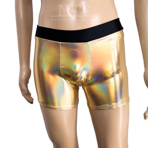 Mens Gold Holographic EDM Rave Shorts Booty Shorts Pole Dance Hardstyle Fitness Festival Outfit Man EDM MTcoffinz