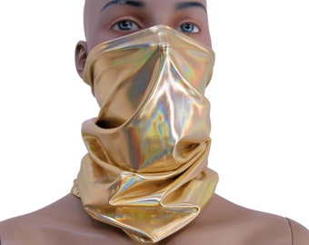 Holographic Liquid Gold Festival dust mask bandit mask playa mask rave outfits scarf unisex - MTCoffinz