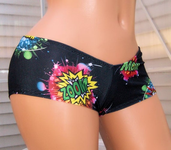 Comic Book Explosion Boom Pow Fight Lo Rise Booty Shorts Adult All