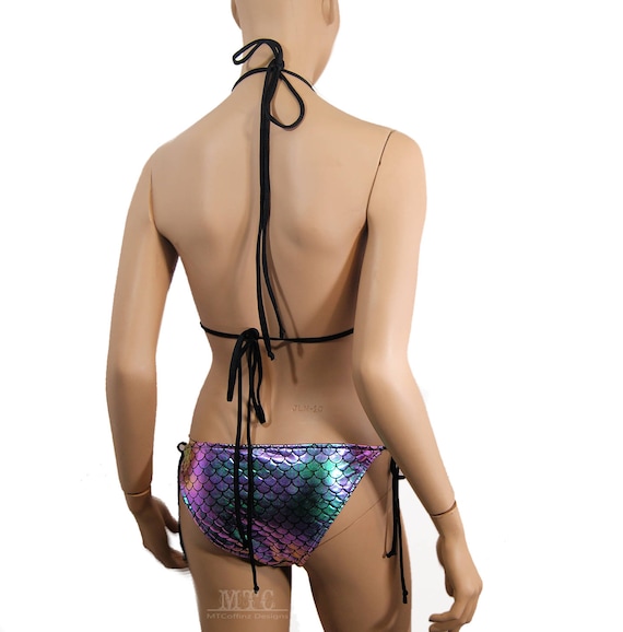 Iridescent Green Purple Mermaid Scales Bikini Bra Top Tie
