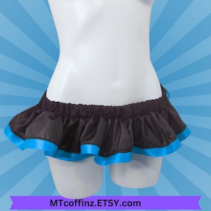 Black Turquoise Blue Satin Ribbon Micro Mini GoGo Skirt - Choose Your Length MTCoffinz
