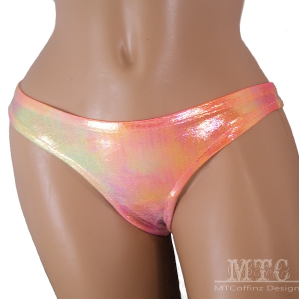Réactif aux UV Orange jaune rose Tie Dye paillettes métalliques Rave Thong sous-vêtements maillot de bain Festival tenue rave coquine Lingerie culotte MTCoffinz