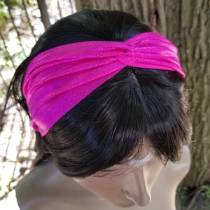 Pink glitter holographic color changing sparkle twist head band Yoga head wrap stretchy headband MTcoffinz