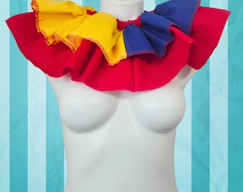 Primary Colors Clowncore Ruffled Jester Costume Collar Two Color Clown Neck Ruff Pierrot Cosplay Halloween Circus Theatrical Adult Unisex
