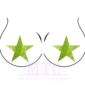 Neon Yellow UV Reactive Holograhic Glitter Star Flash Bulb Pasties Nipple Covers Body Stickers Unisex Rave Festival Dance Stick On MTcoffinz
