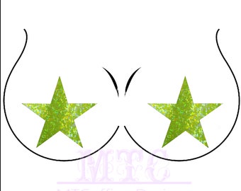 Neon Yellow UV Reactive Holograhic Glitter Star Flash Bulb Pasties Nipple Covers Body Stickers Unisex Rave Festival Dance Stick On MTcoffinz