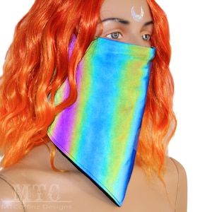 Rainbow Reflective Rave Mask Festival dust mask bandit mask man playa mask rave outfits scarf bandana - MTCoffinz