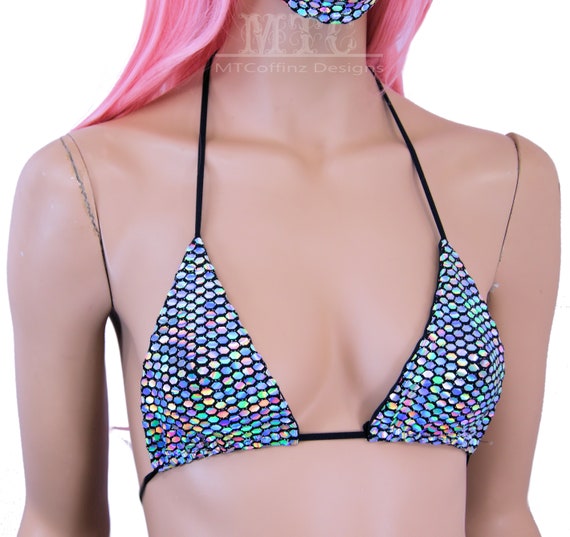 Holographic Geometric Disco Ball Color Shifting Metallic Rave Bikini Bra  Triangle Top Festival Shirt Mtcoffinz -  Canada