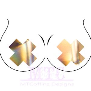 Gold Holographic X Pasties Nipple Covers Body Stickers Unisex Rave Festival Dance Stick On MTcoffinz