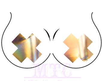 Gold Holographic X Pasties Nipple Covers Body Stickers Unisex Rave Festival Dance Stick On MTcoffinz