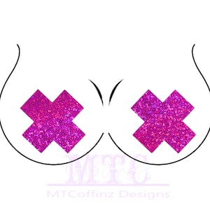 Pink Holographic UV Reactive Glitter X Pasties Nipple Covers Body Stickers Unisex Rave Festival Dance Stick On MTcoffinz