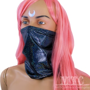 Black Pearl Glitter Festival Dust Mask Bandit Mask Playa Rave Outfit Holographic Scarf Unisex - MTCoffinz