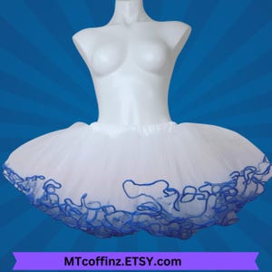 White and Blue Ruffle Hem Adult Petticoat Costume TuTu Square Dance Crinoline Skirt Bridal Separates-  MTCoffinz --- custom choose length